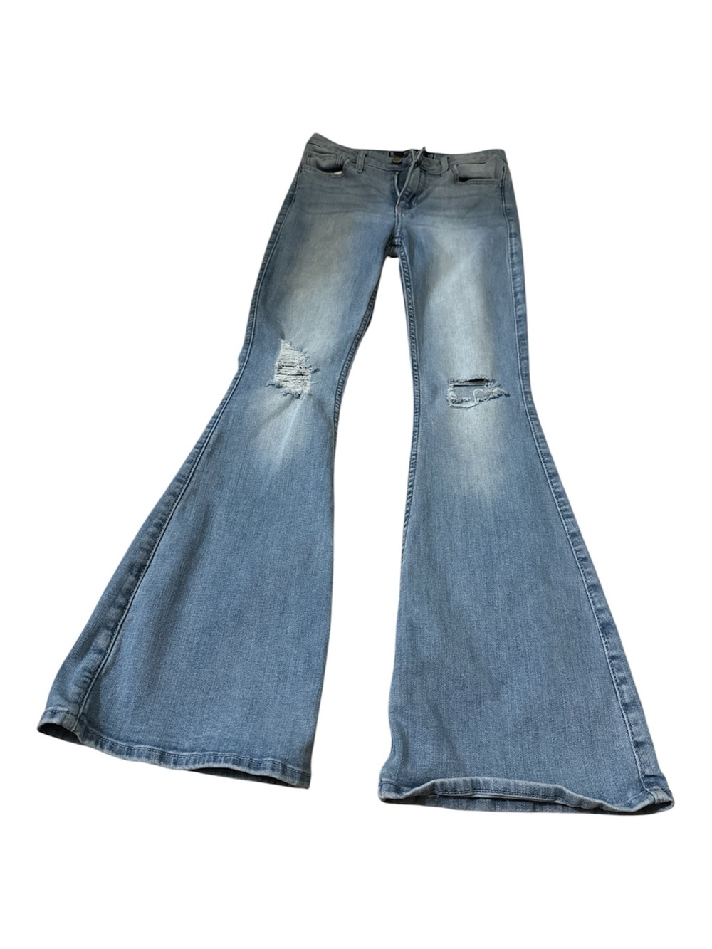 Hollister Light Blue Flare Jeans with Knee Distress